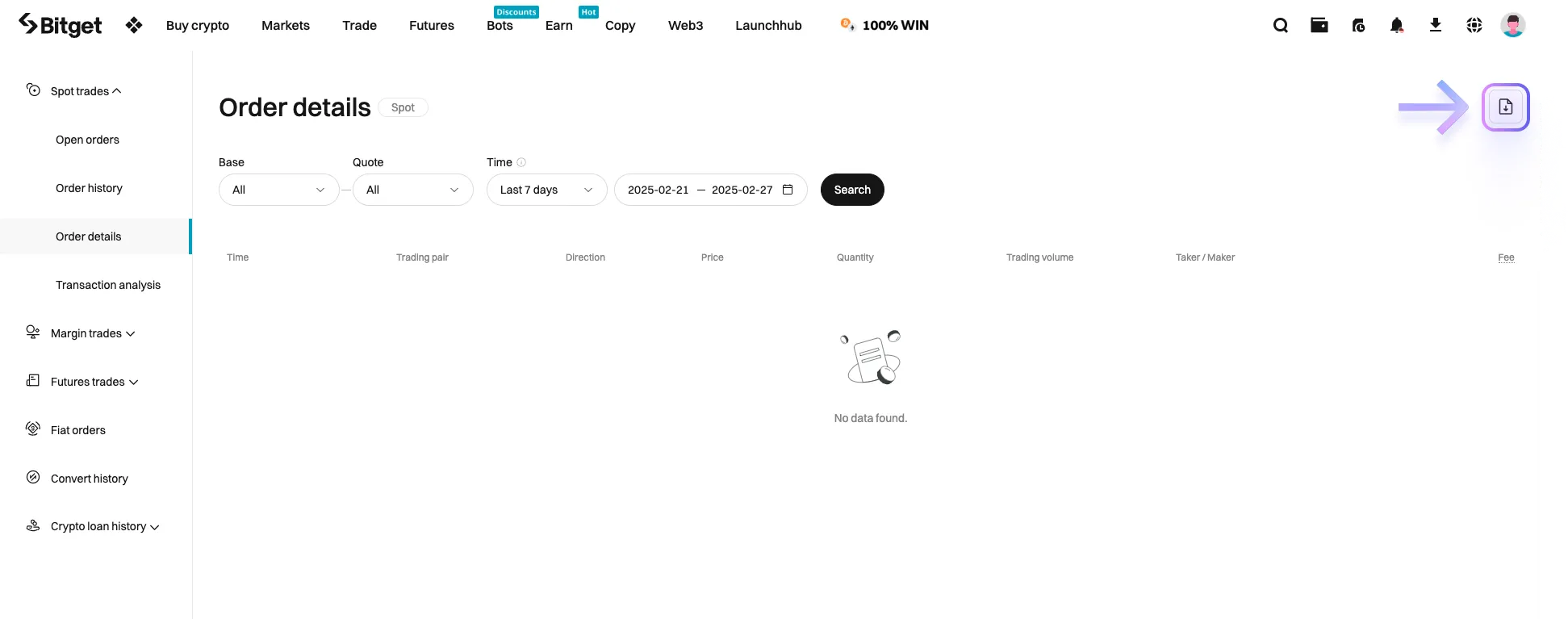 Jak pobrać CSV z Bitget?