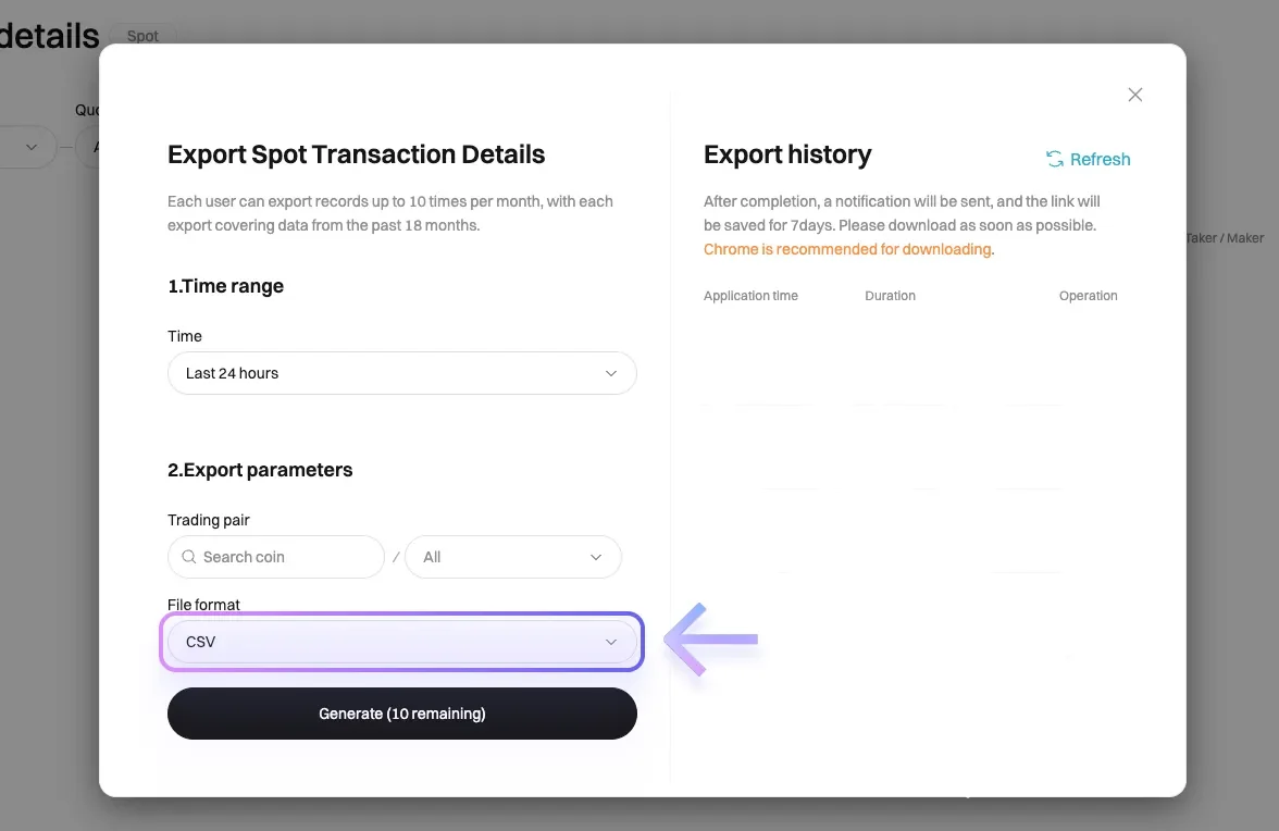 Jak pobrać CSV z Bitget?