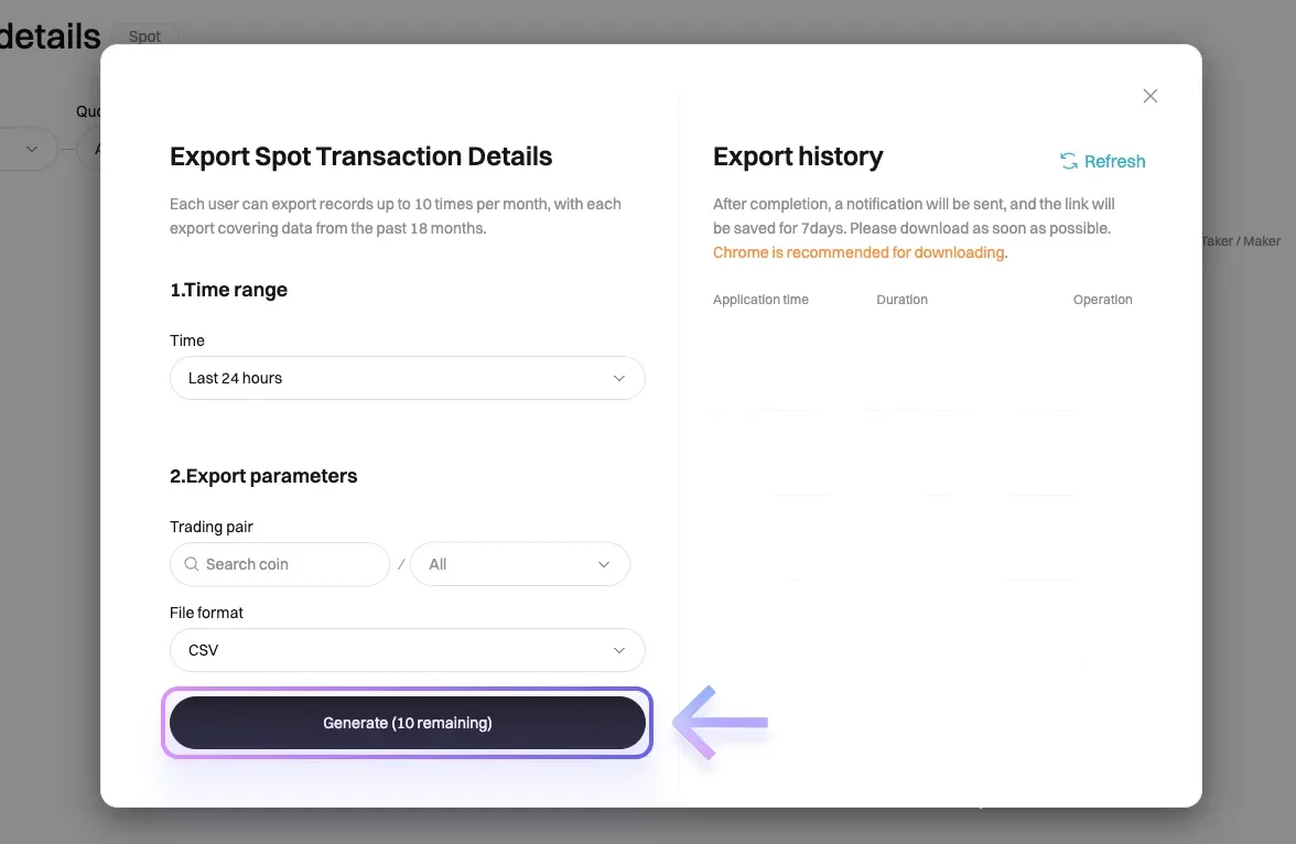 Jak pobrać CSV z Bitget?