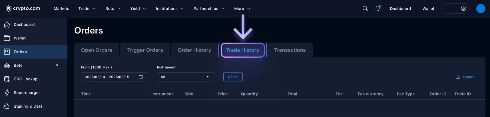 Instrukcja pobrania pliku CSV z Crypto.com