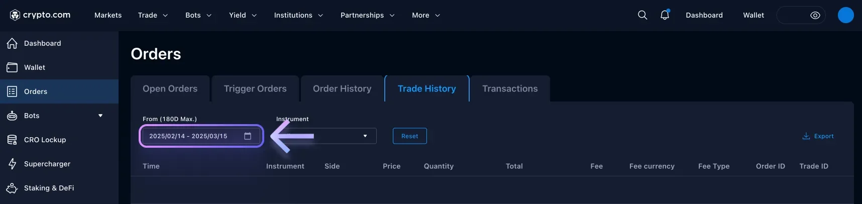 Instrukcja pobrania pliku CSV z Crypto.com