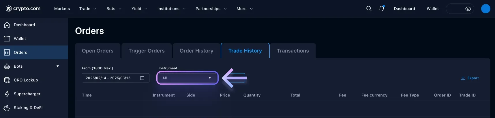 Instrukcja pobrania pliku CSV z Crypto.com