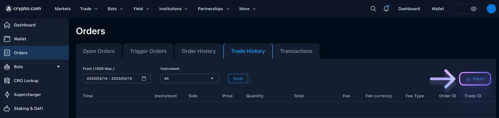 Instrukcja pobrania pliku CSV z Crypto.com