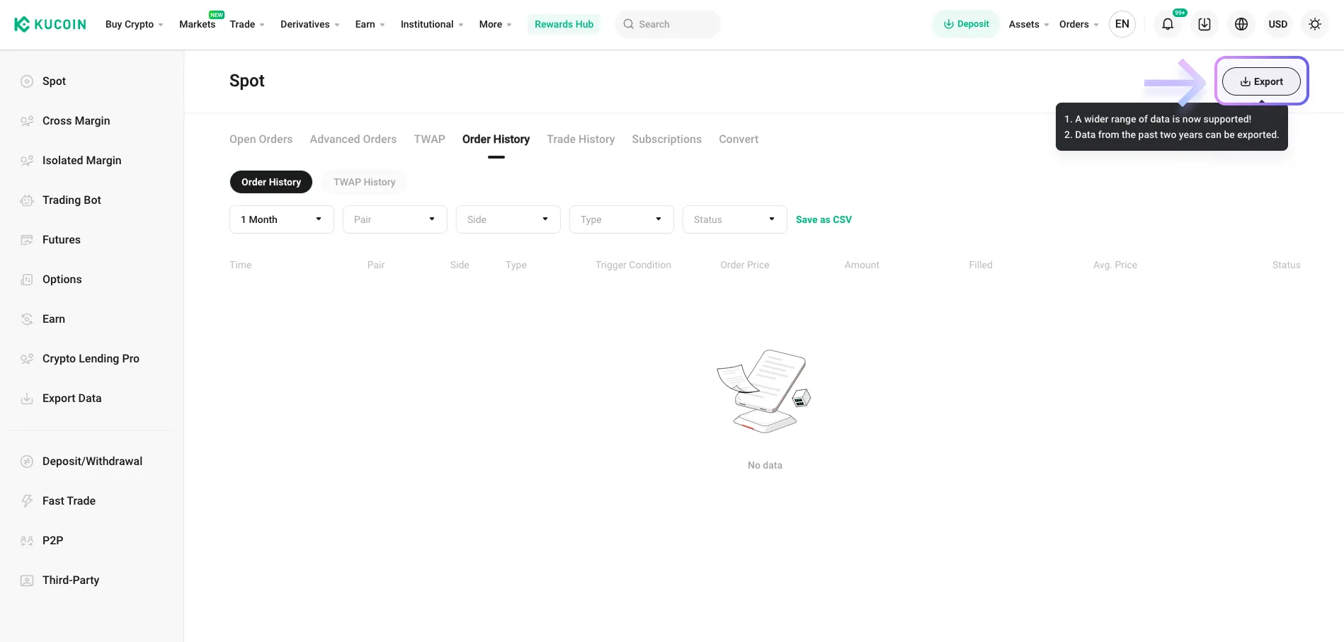 Instrukcja pobrania pliku CSV z Kucoin