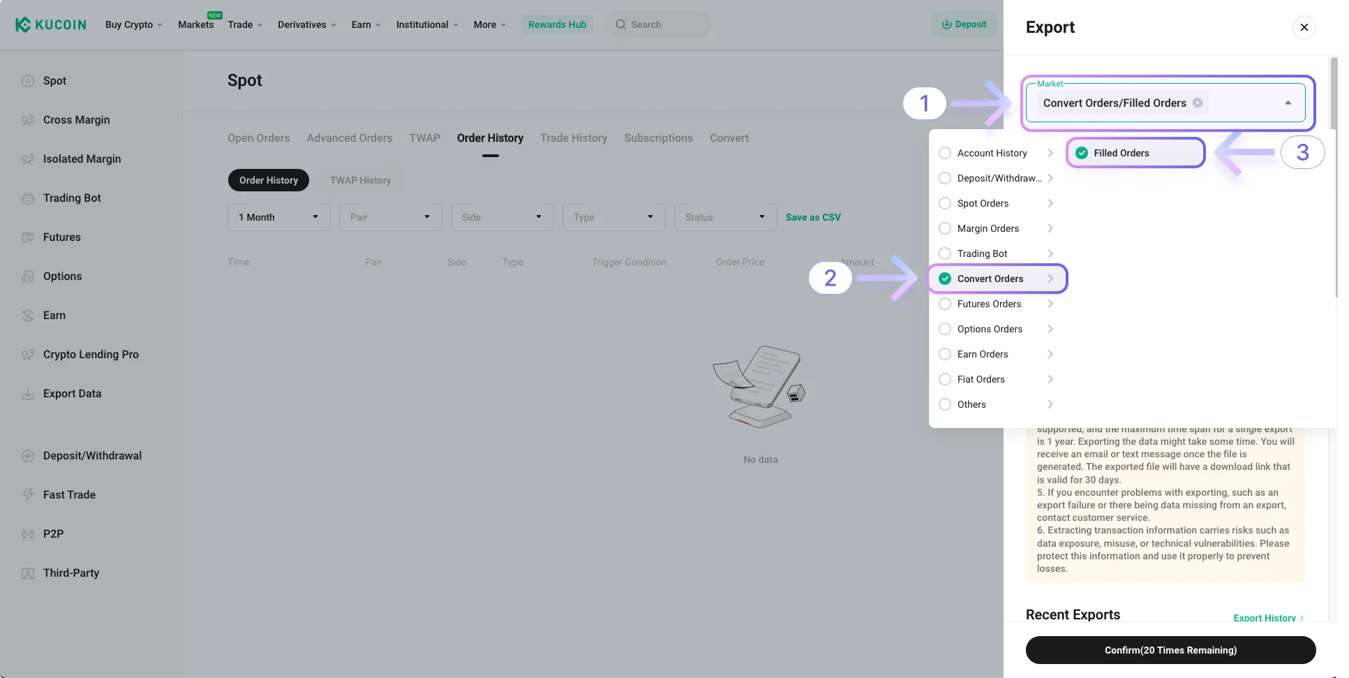 Instrukcja pobrania pliku CSV z Kucoin