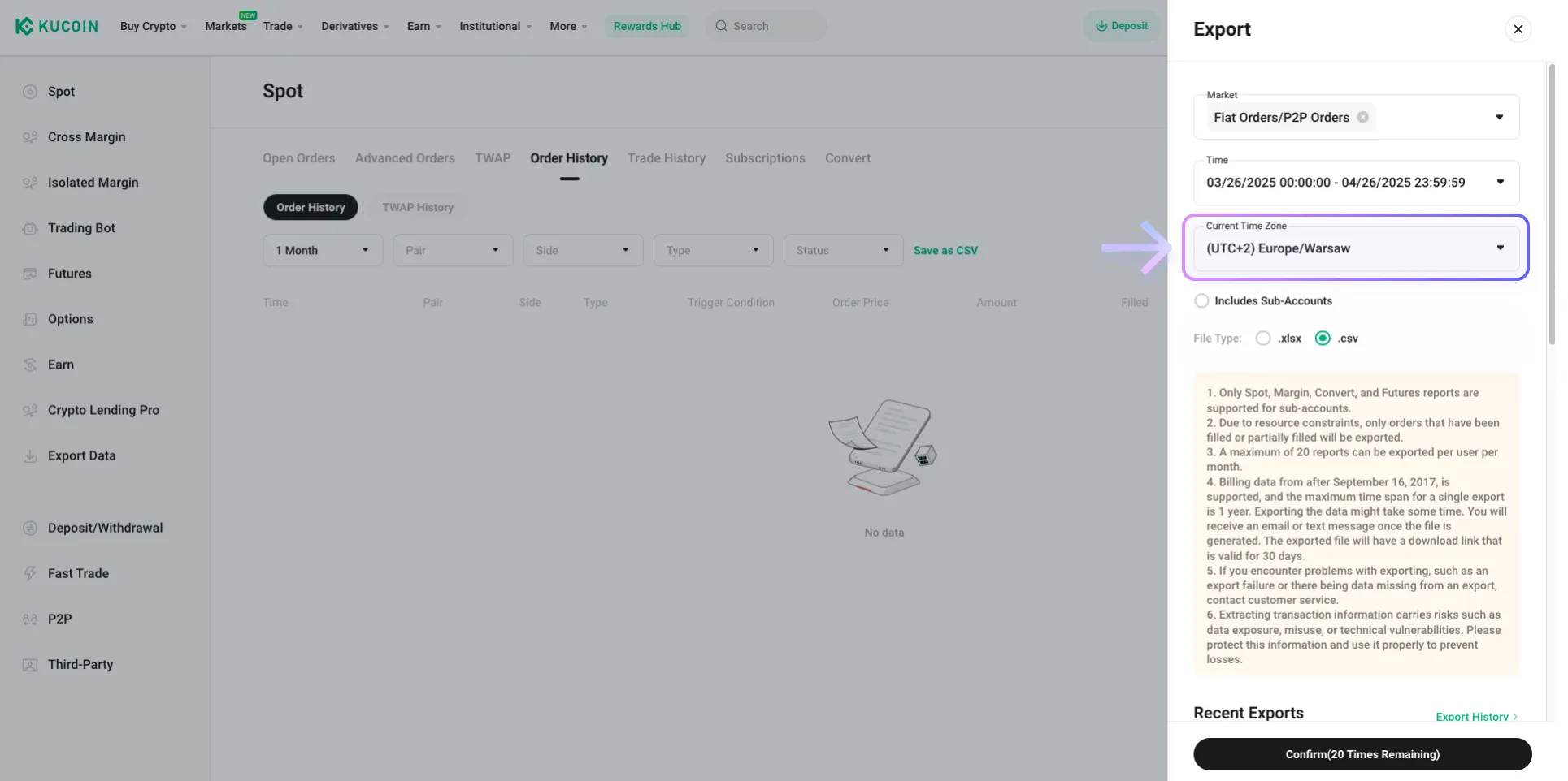 Instrukcja pobrania pliku CSV z Kucoin
